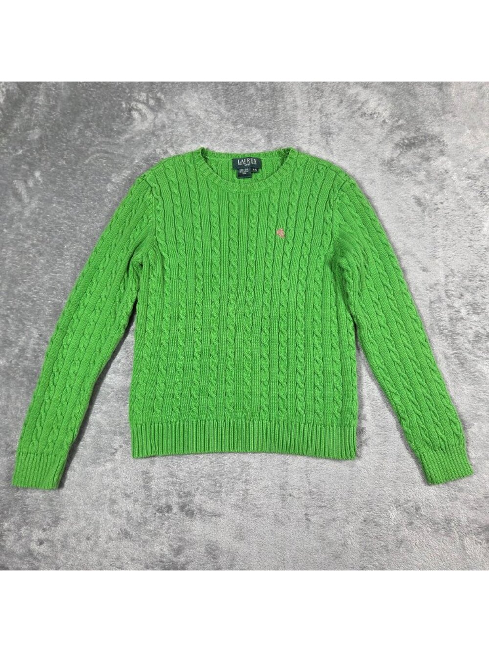 Vintage Lauren Ralph Lauren Sweater Small Petite Green Cable Knit Old Money